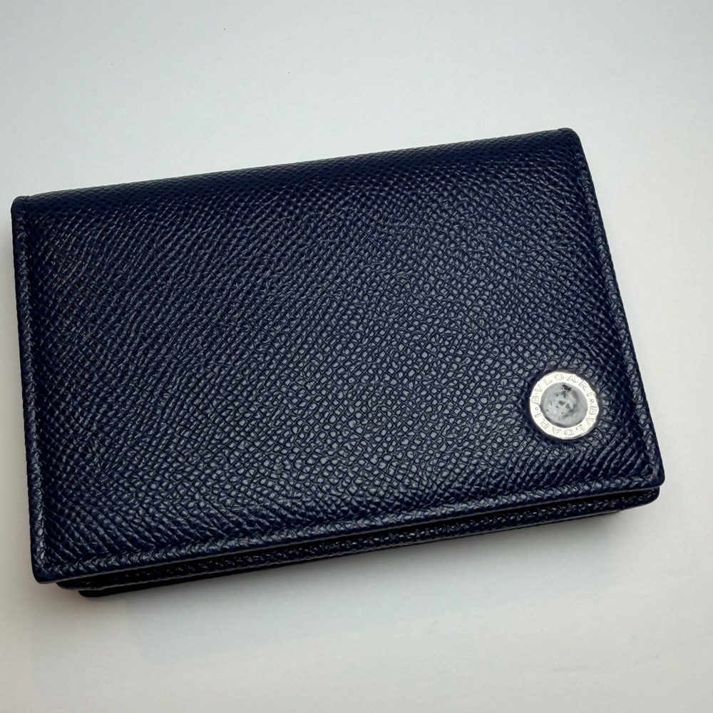 Bulgari BVLGARI Men's Denim Sapphire Grained Calf Leather Card Case Wallet NEW - Picture 3 of 13